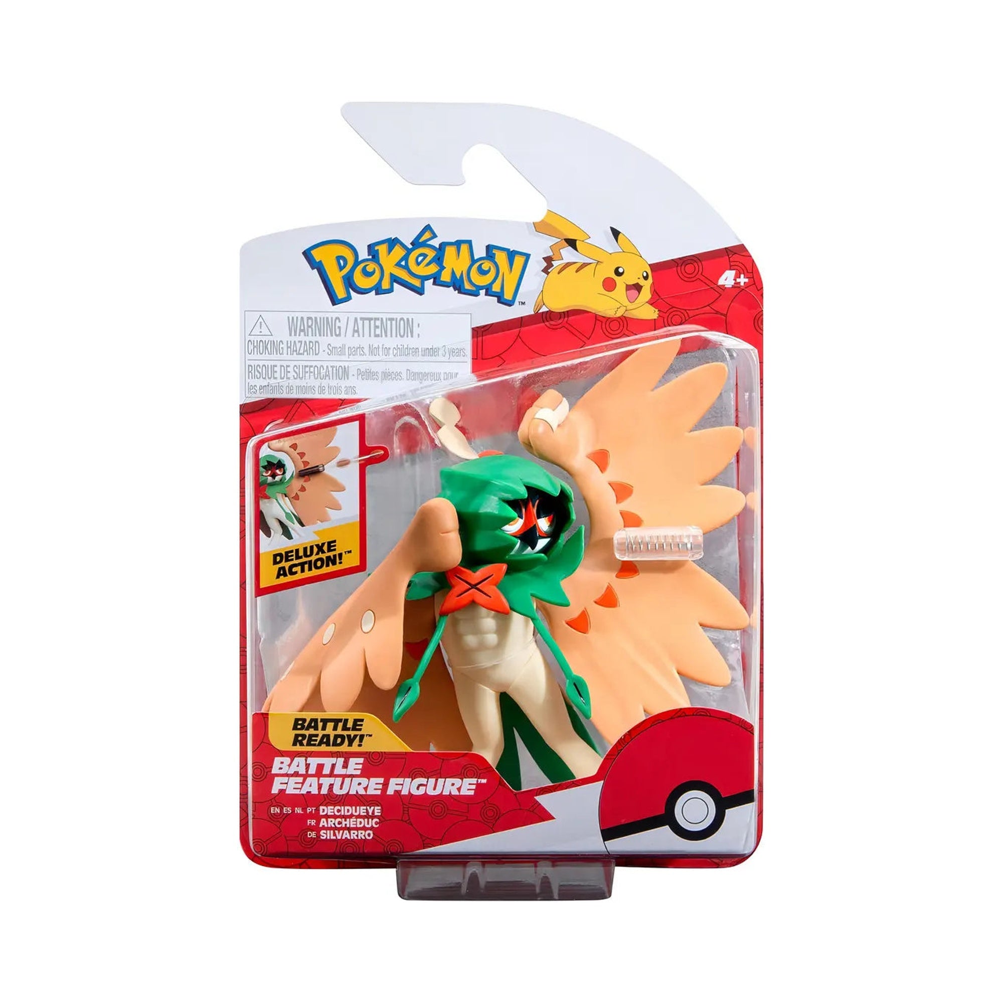 Figura Decidueye Pokémon Jazwares en empaque oficial con función batalla